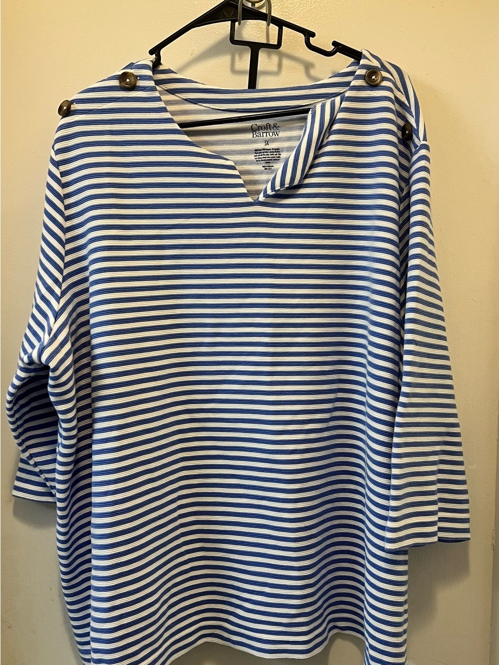 croft & barrow Blue and White Striped Button-Shoulder Knit Top